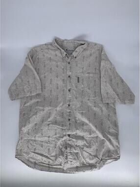Columbia Fishbone Button Up Shirt 100% Cotton Size Large Tan White**See Pics**